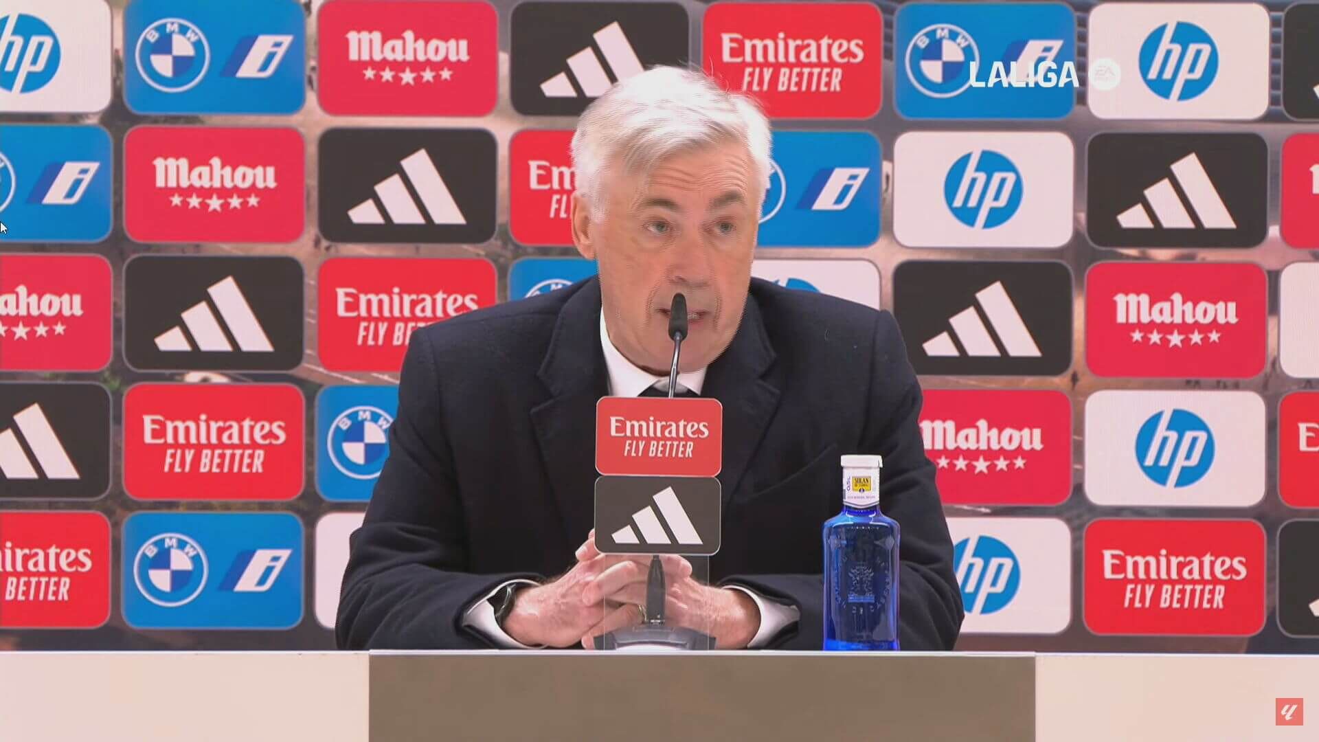  Carlo Ancelotti, durante la rueda de prensa postpartido del Real Madrid-Rayo