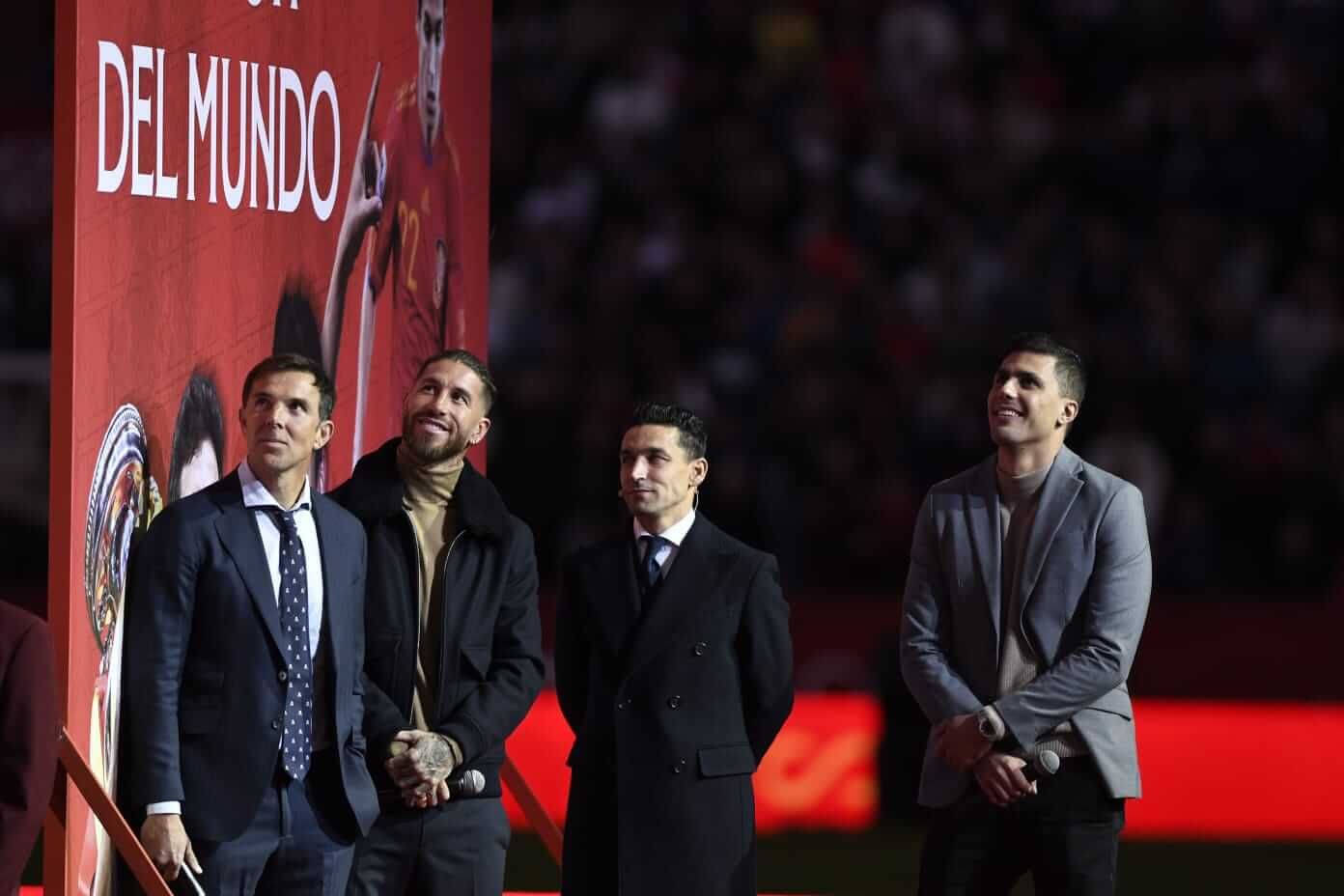 Rodri, Sergio Ramos y Marchena, con Jesús Navas en el homenaje.