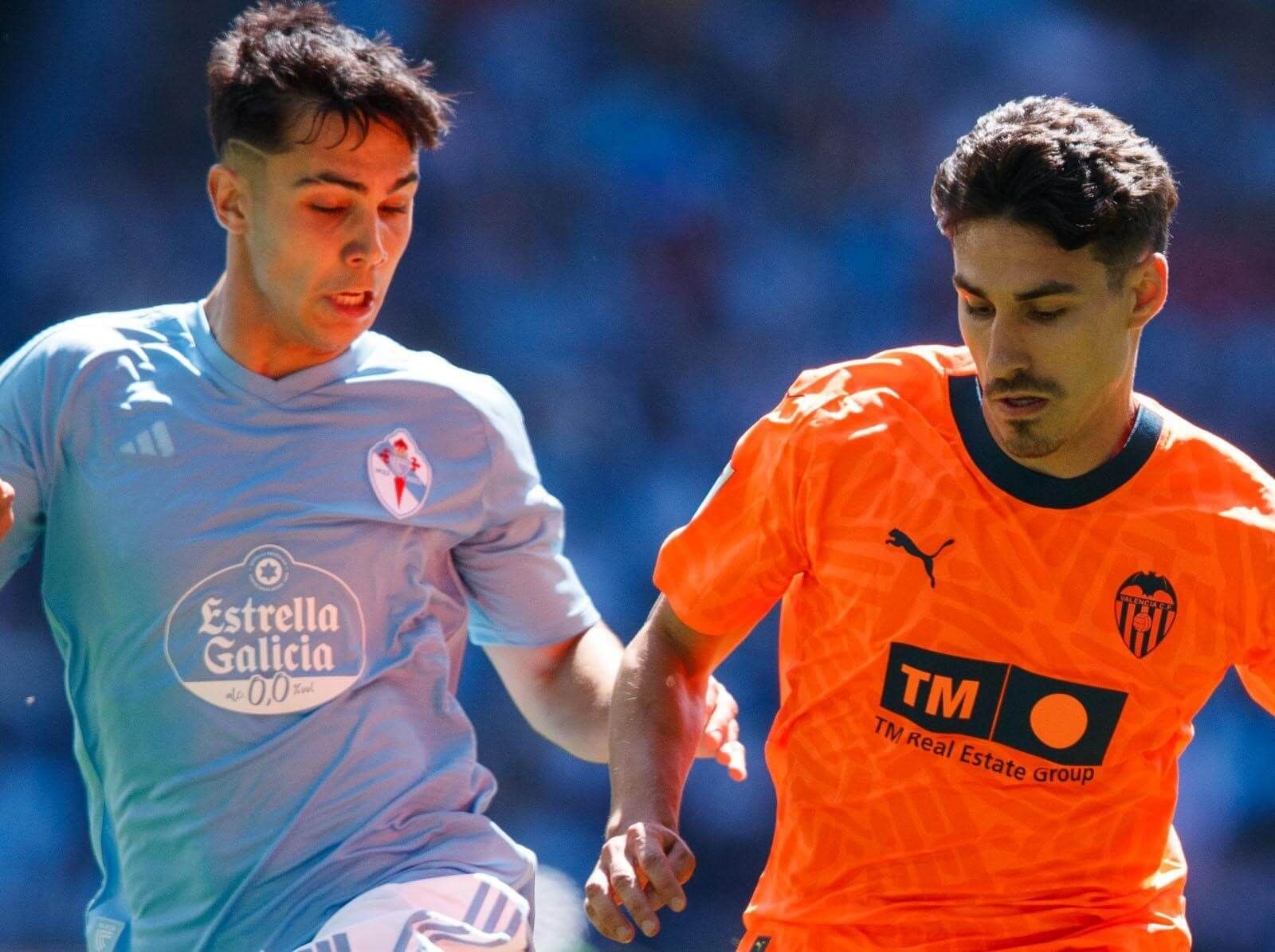  Hugo Sotelo presiona a Sergi Canós en el Celta - Valencia.