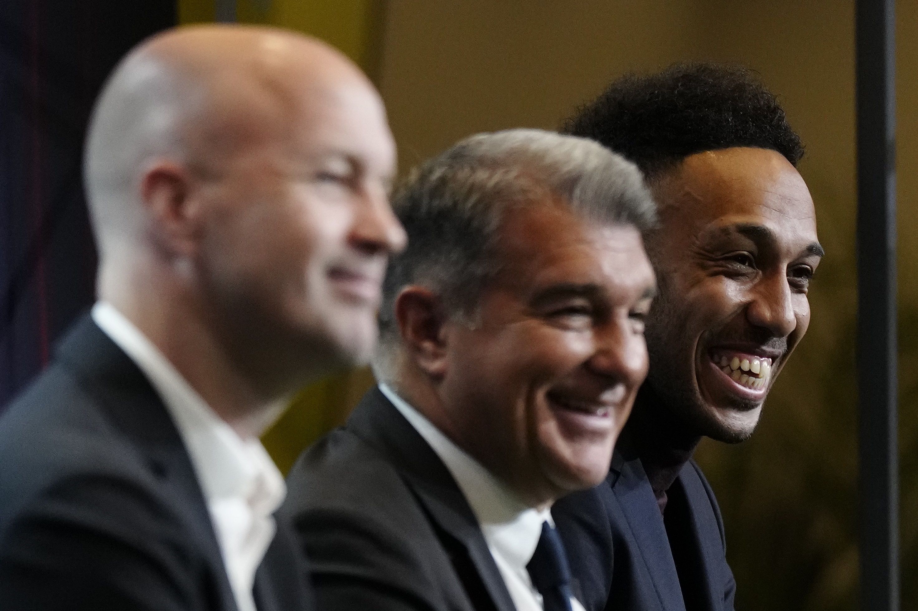 Laporta, durante la presentación de Aubameyang.
