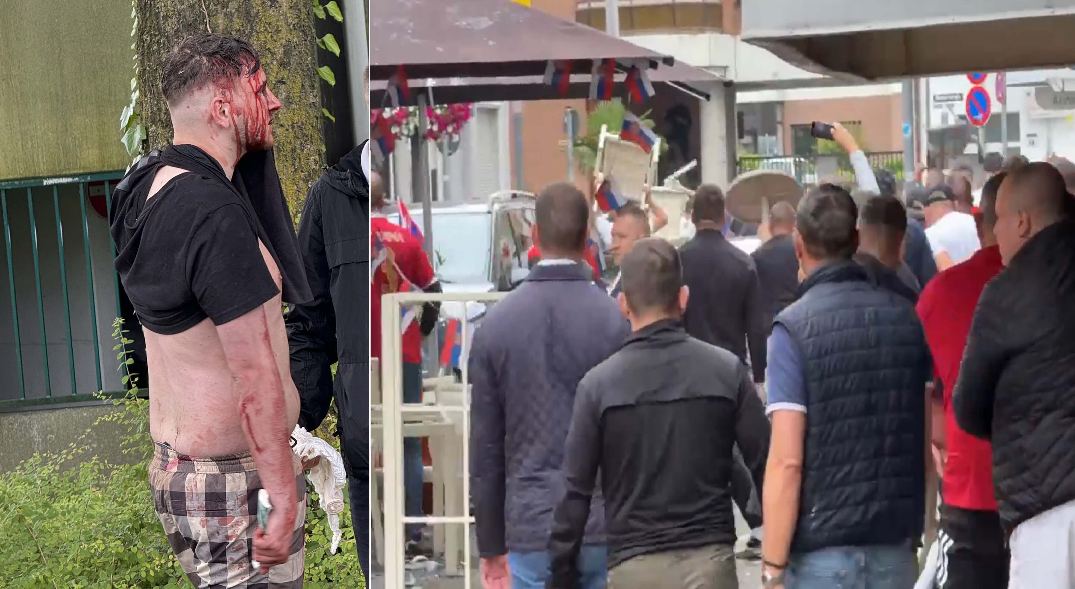 La pelea entre ultras de Serbia e Inglaterra.