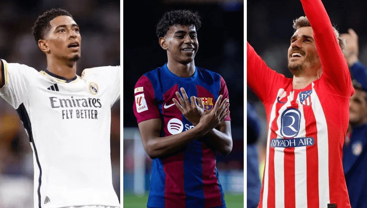 Bellingham, Lamine Yamal y Griezmann celebran goles con Real Madrid, Barça y Atlético (Fotos: EFE