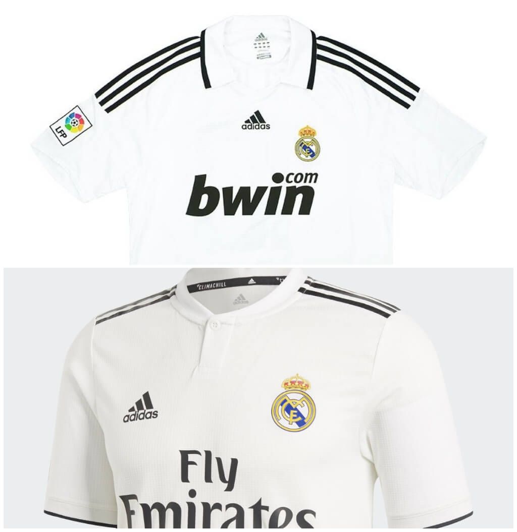  Camisetas del Madrid en la 08/09 y en la 18/19