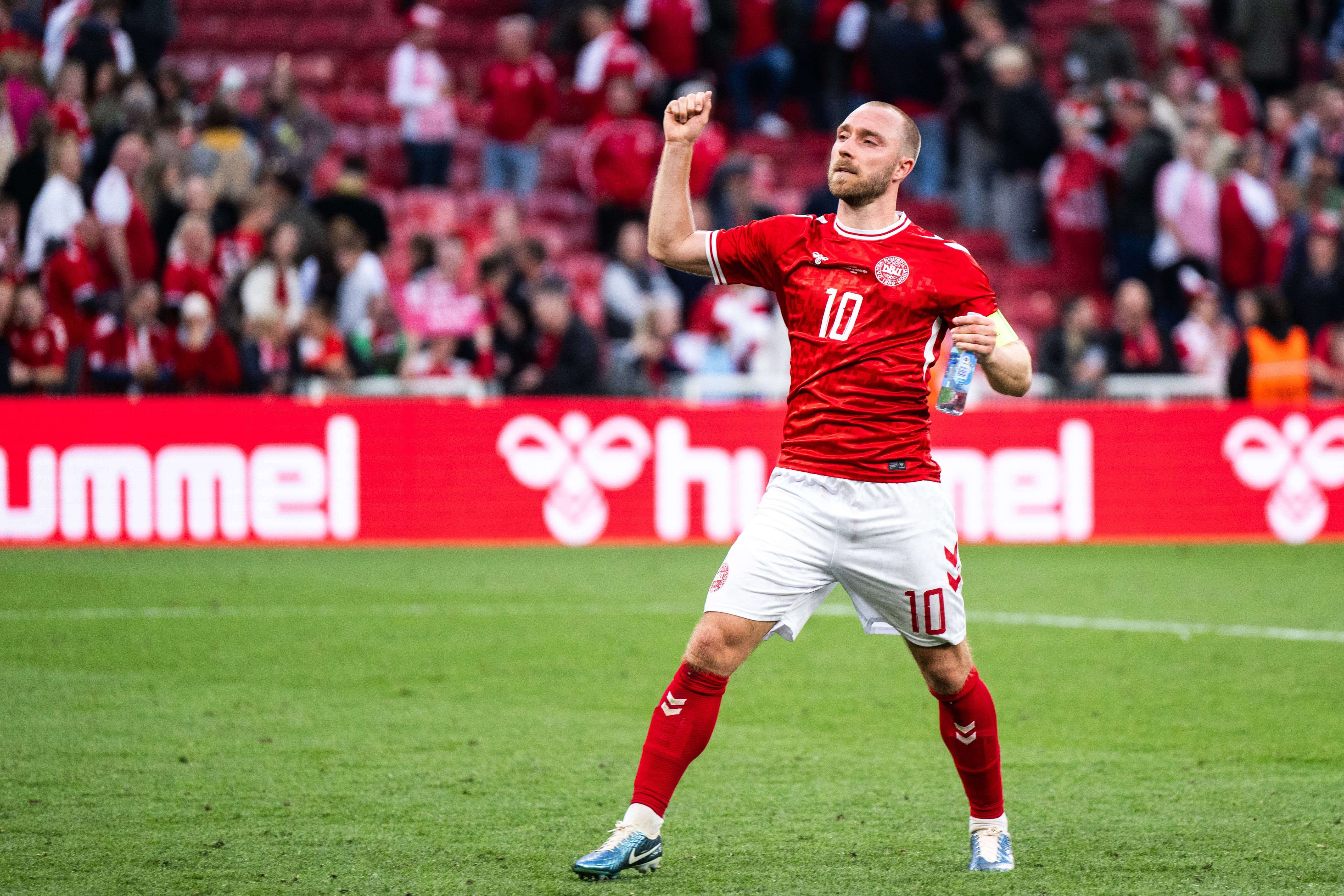 Christian Eriksen celebra un gol de Dinamarca.