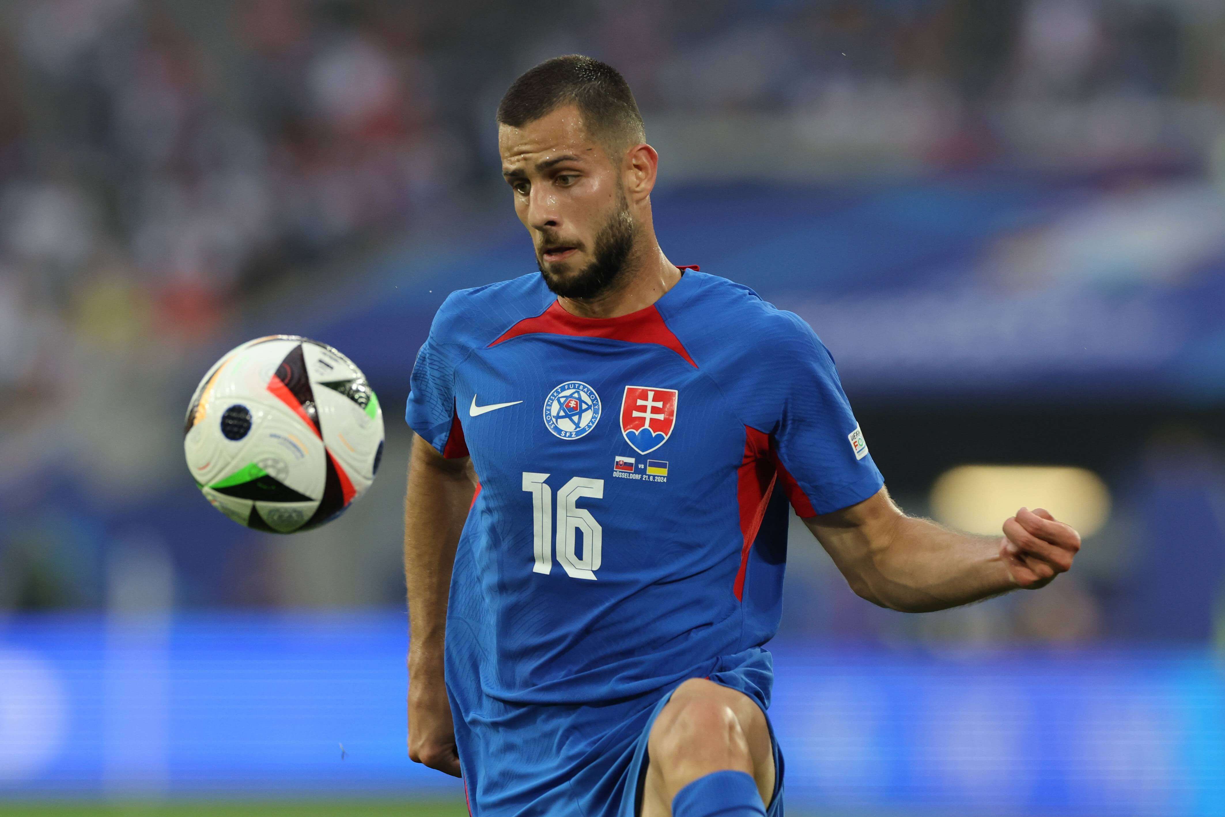 David Hancko, en un partido con Eslovaquia.