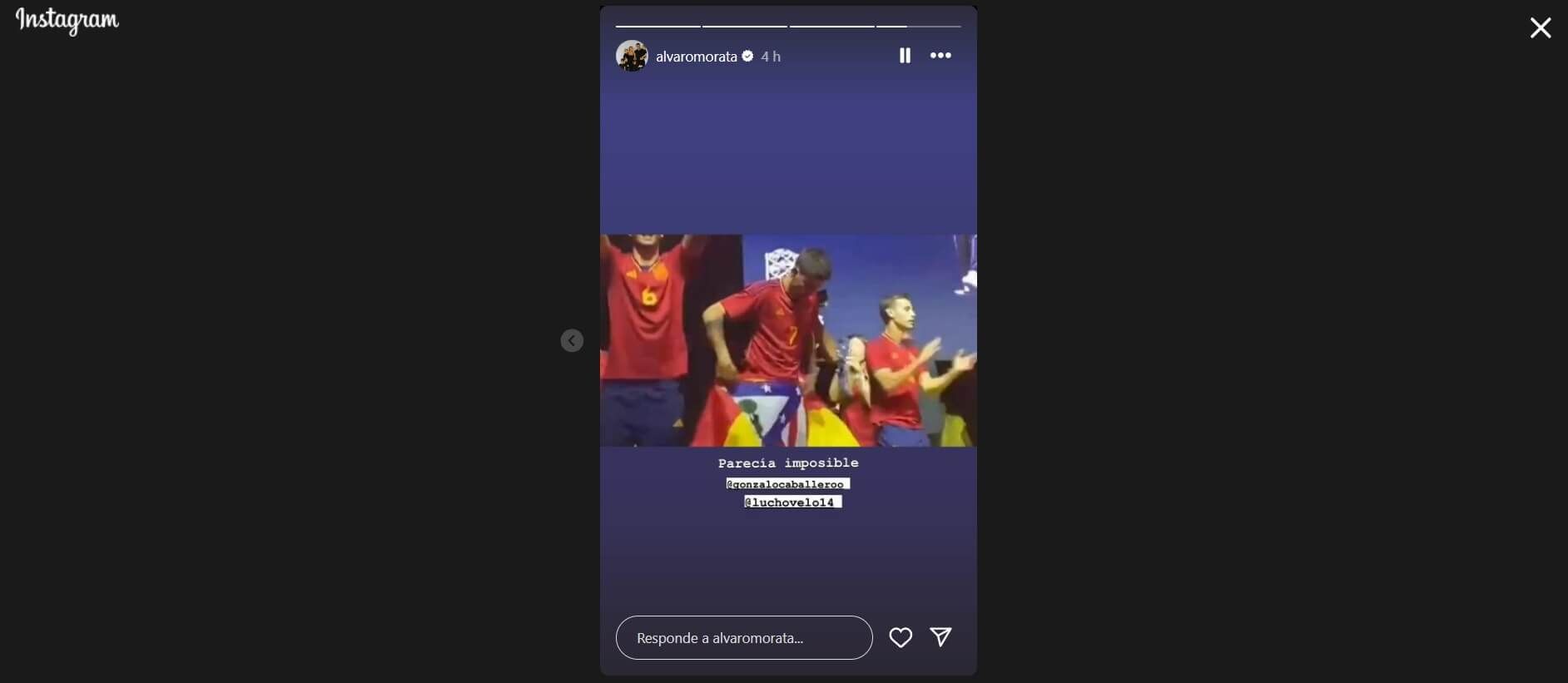  El mensaje de Álvaro Morata en Instagram.