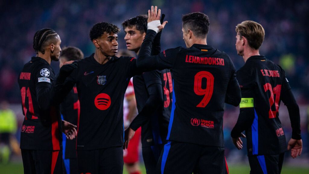  Lamine Yamal y Robert Lewandowski celebran un gol (Cordon Press)