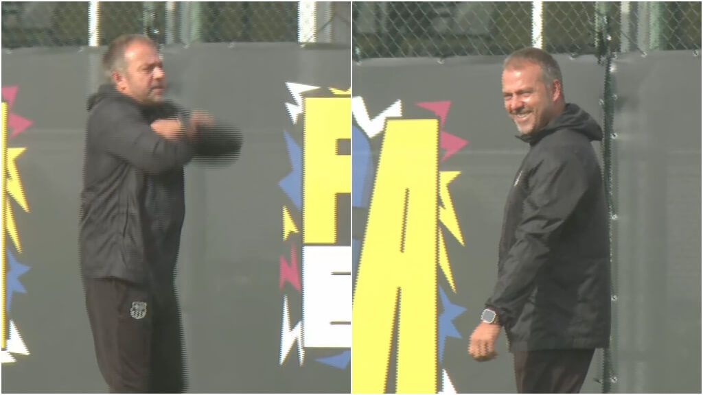  Hansi Flick durante el entrenamiento del Barcelona (Fuente: ElDesmarque)