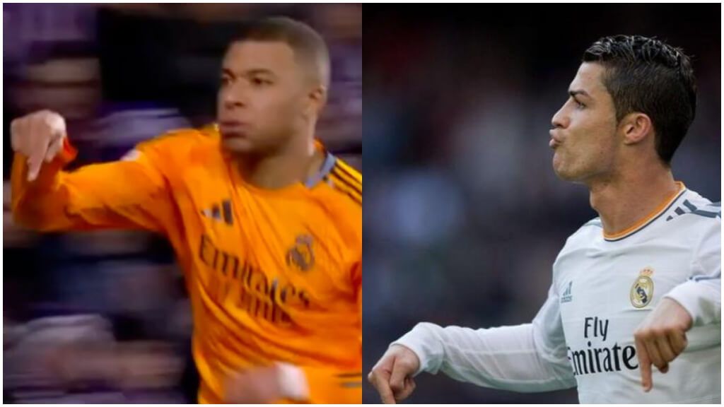 Mbappé imita la celebración de Cristiano Ronaldo.