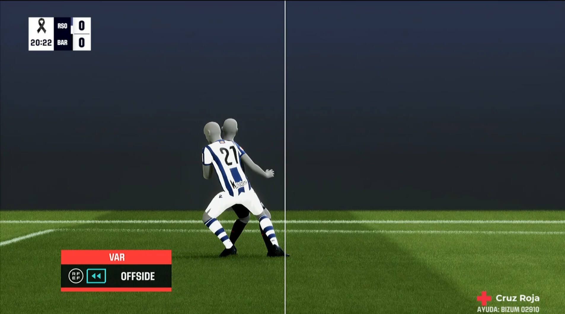  La posición adelantada de Lewandowski en el gol anulado al Barça (Captura de 'Movistar')