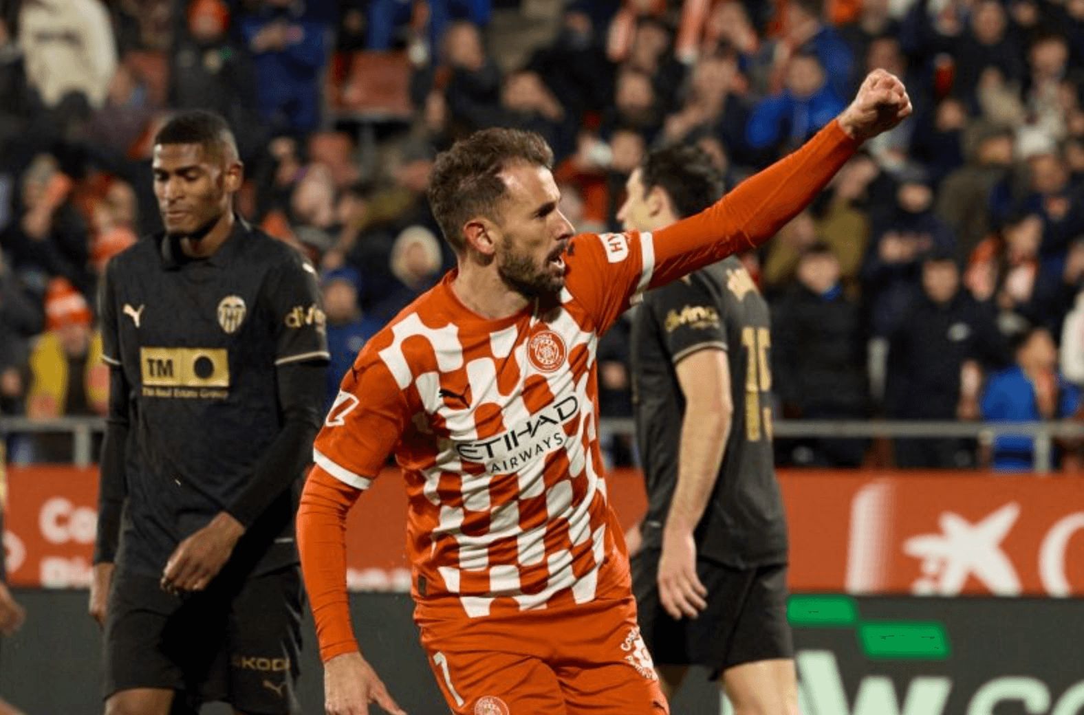  Stuani celebra su gol en el Girona-Valencia