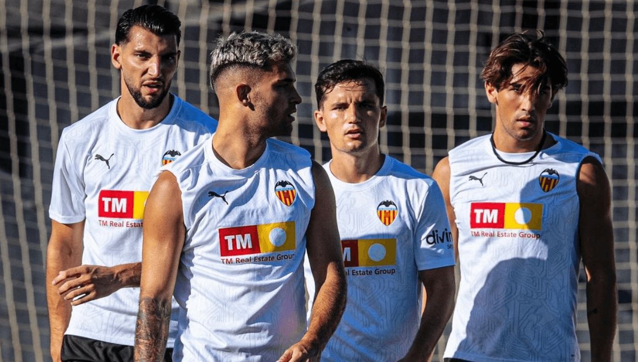  Rafa Mir, Hugo Duro, Hugo Guillamón y Jesús Vázquez, durante la pretemporada.
