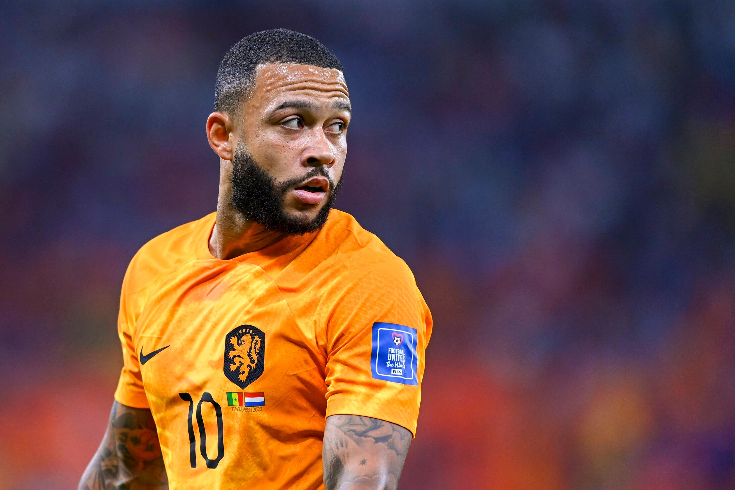 Memphis Depay con la selección de Países Bajos del Mundial.