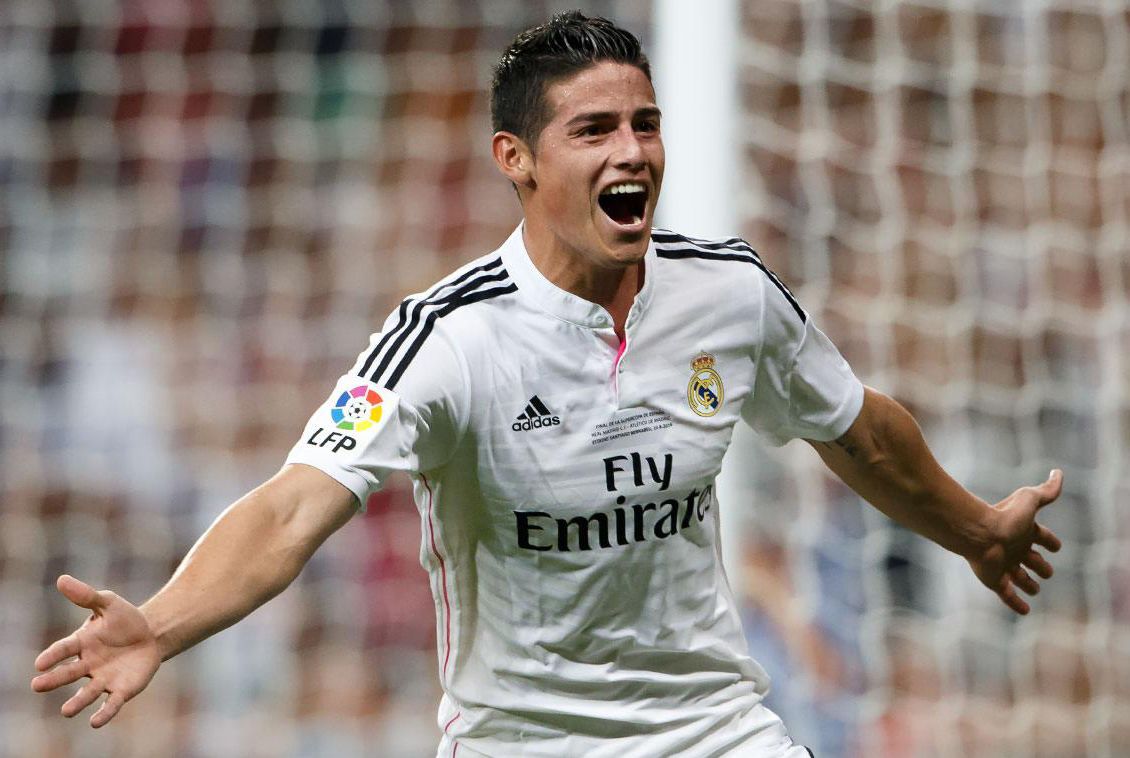  James Rodríguez celebra un gol durante su etapa como jugador del Real Madrid.