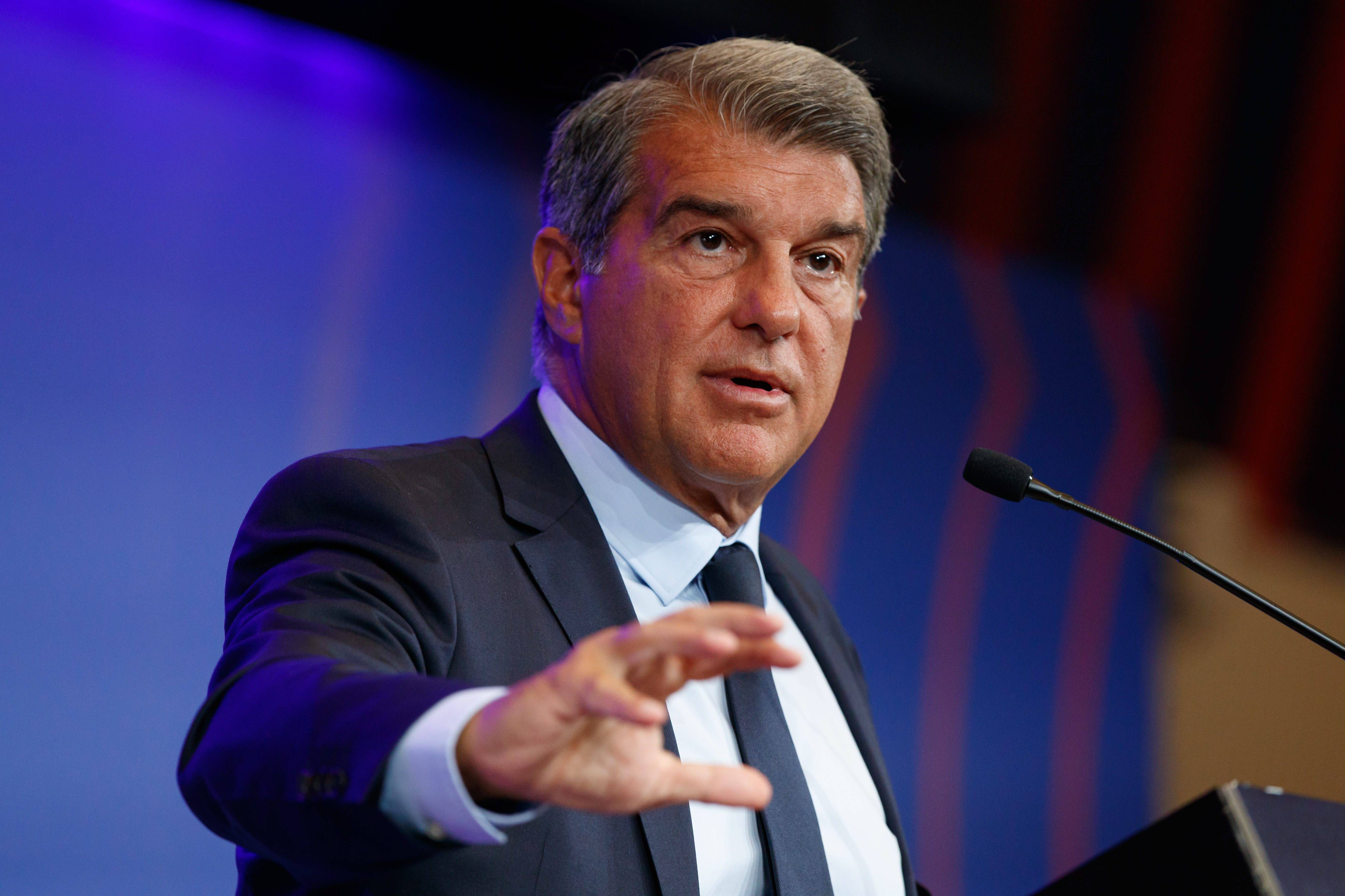  Joan Laporta, en una rueda de prensa del Barcelona.