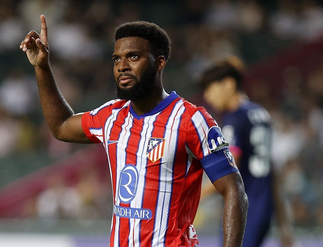  Thomas Lemar festeja el último gol del Atlético al Kitchee.