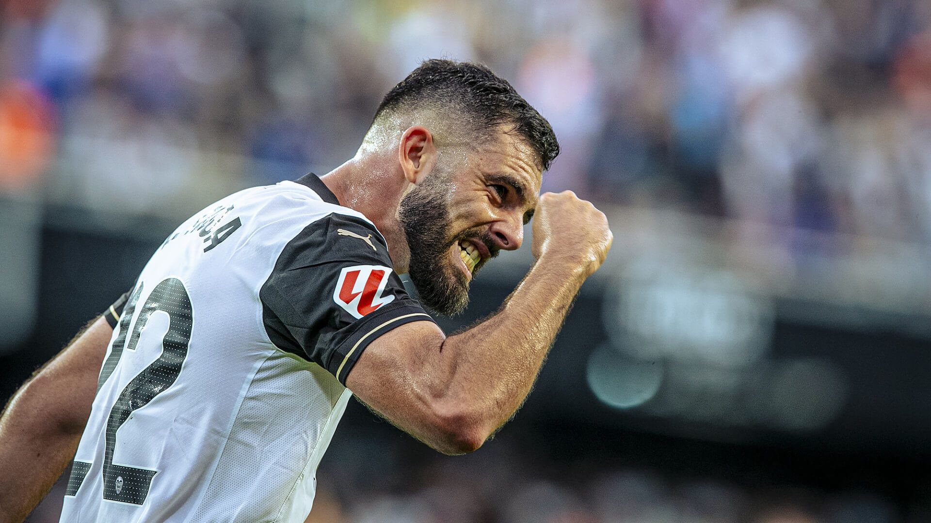  Luis Rioja celebra su gol ante el Girona FC.