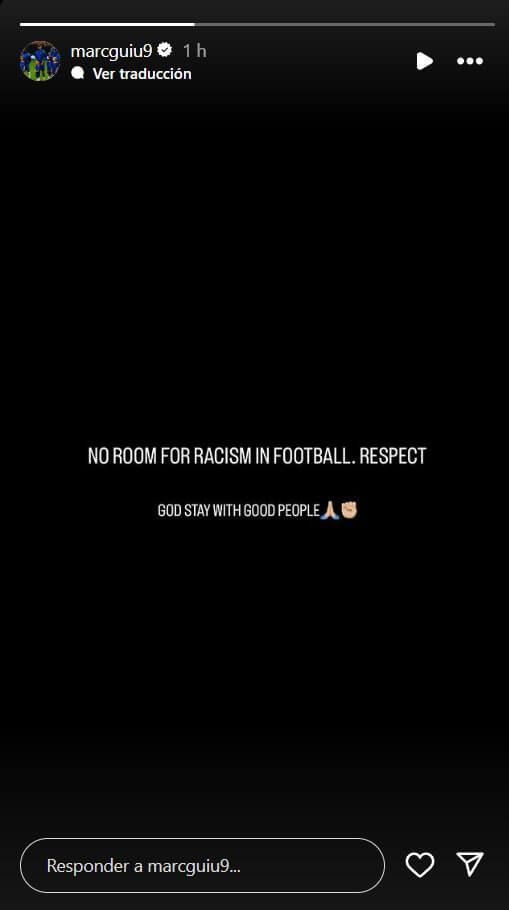 Marc Guiu condena cualquier los insultos racistas en sus redes sociales.