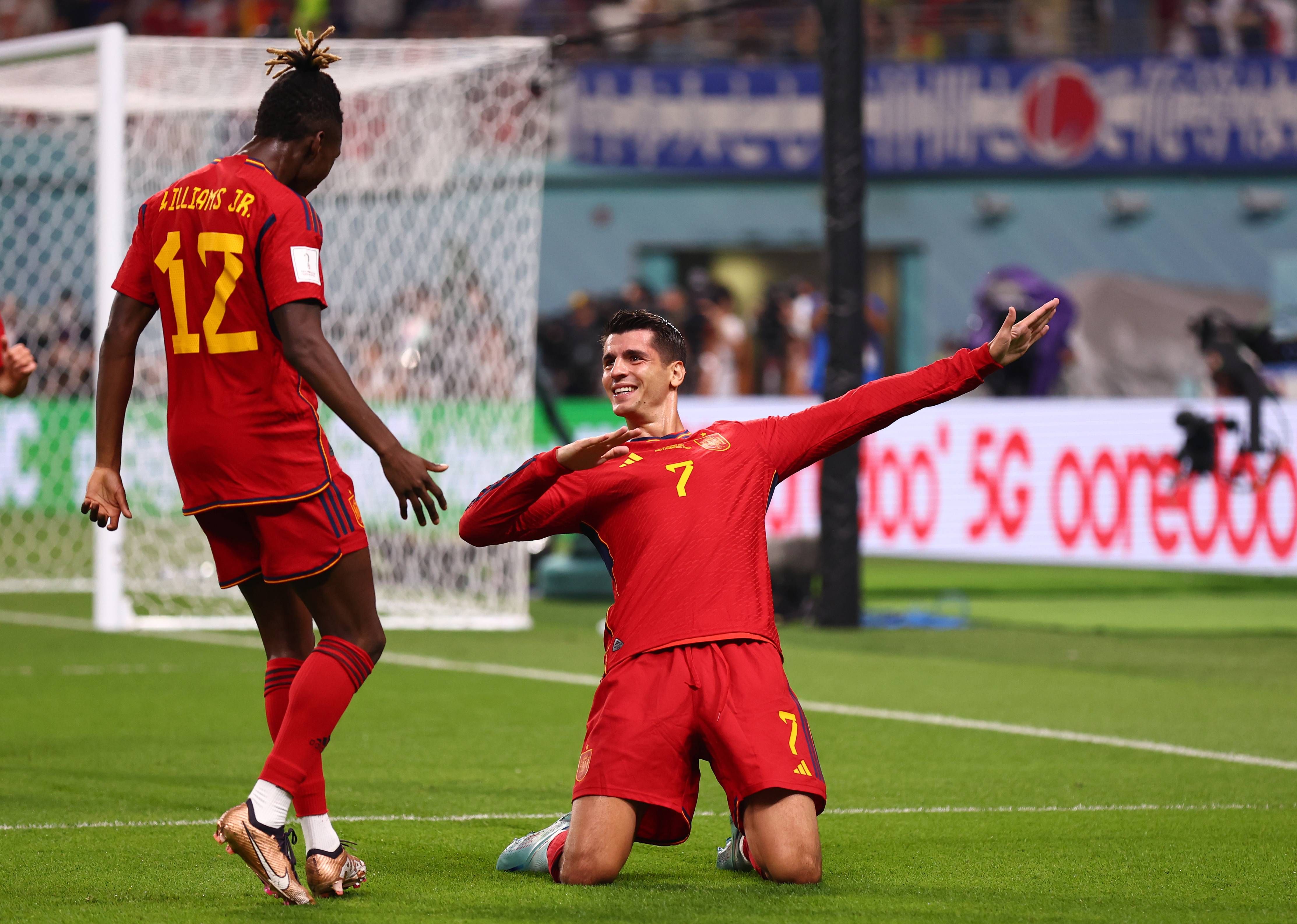  Morata celebra su gol ante Japón.