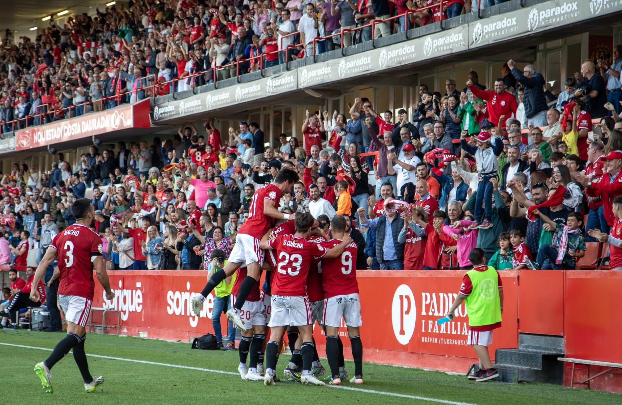  El Nàstic celebra un gol en el Nou Estadi.