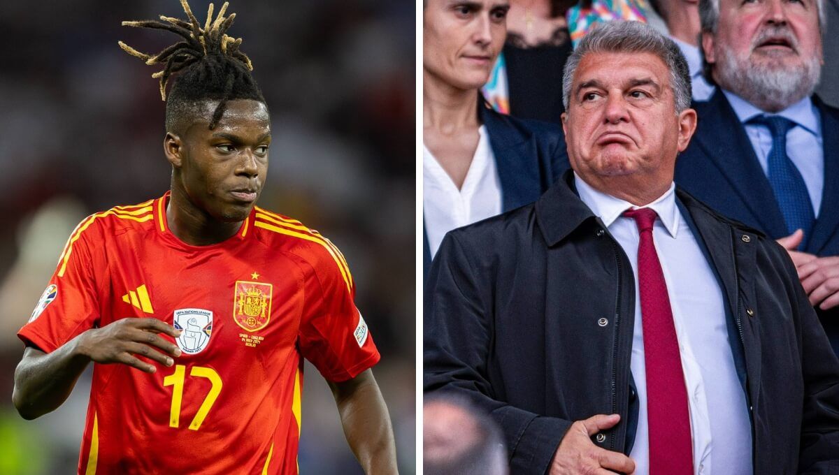  A la izquierda, Nico Williams; a la derecha, Joan Laporta, protagonistas de un culebrón que ha durado dos veranos en LALIGA.