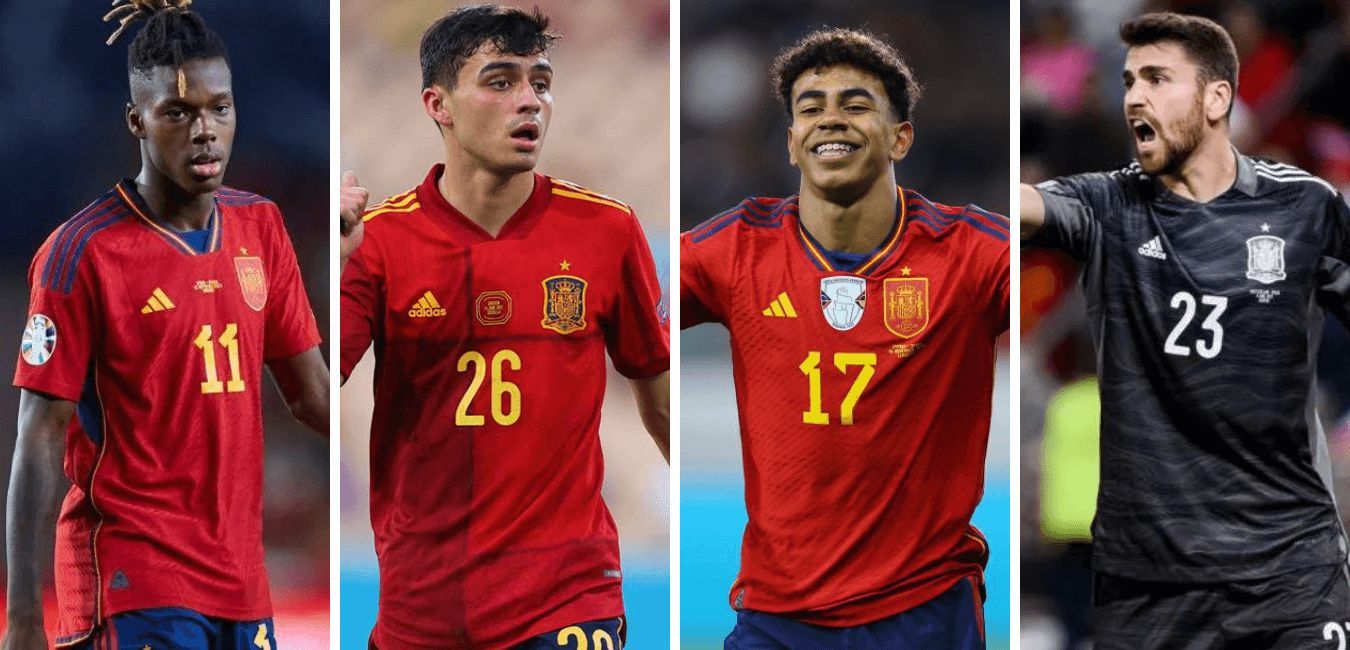  Nico Williams, Pedri, Lamine Yamal y Unai Simón, con la selección.