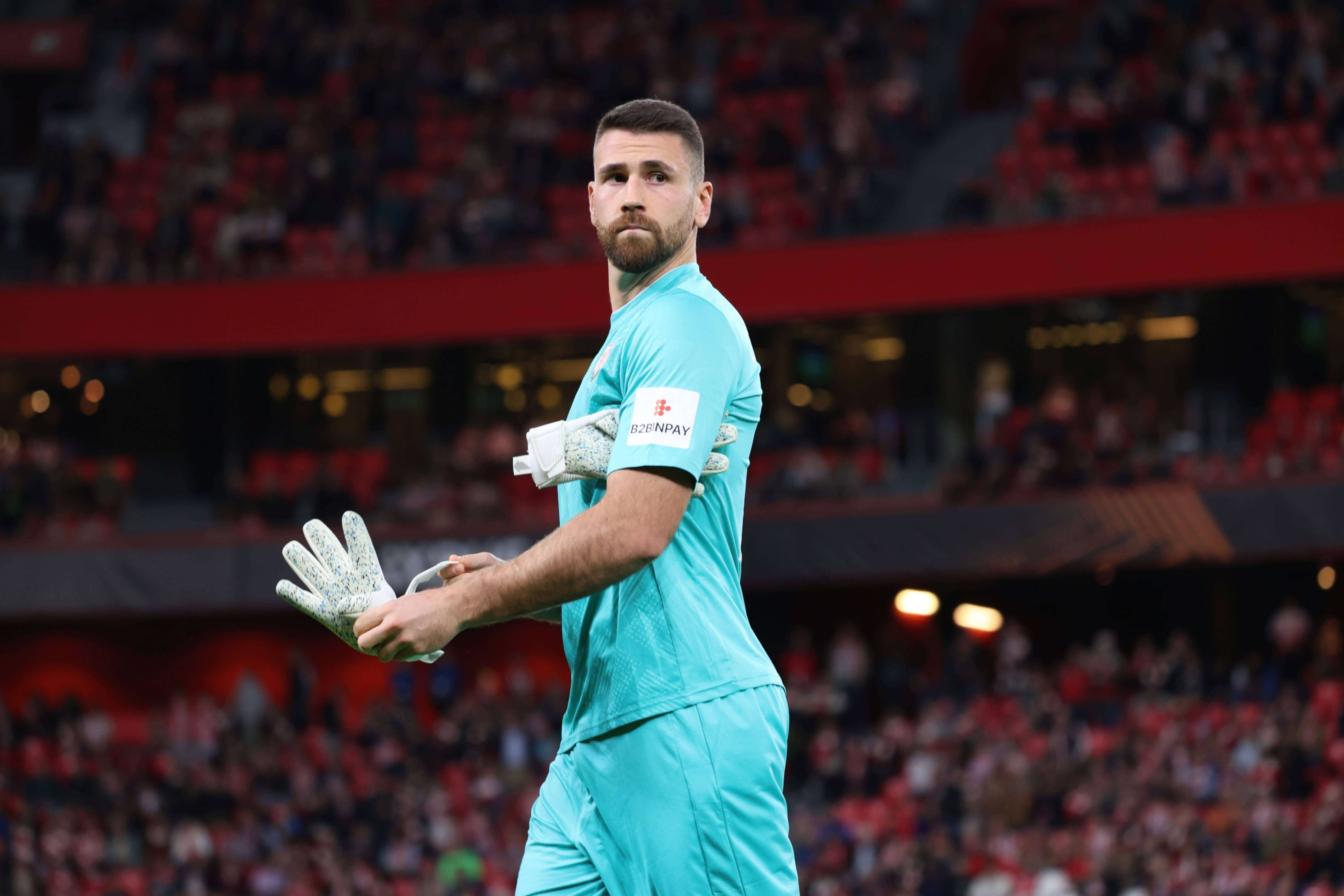 Unai Simón, durante su regreso en el Athletic-Elfsborg.