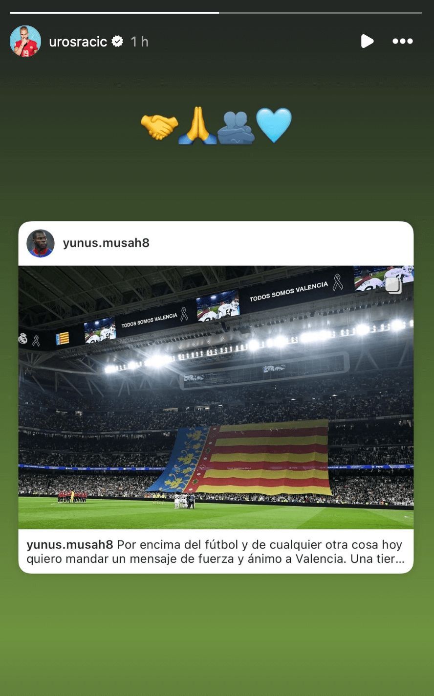  Uros Racic se suma al mensaje de Yunus Musah.