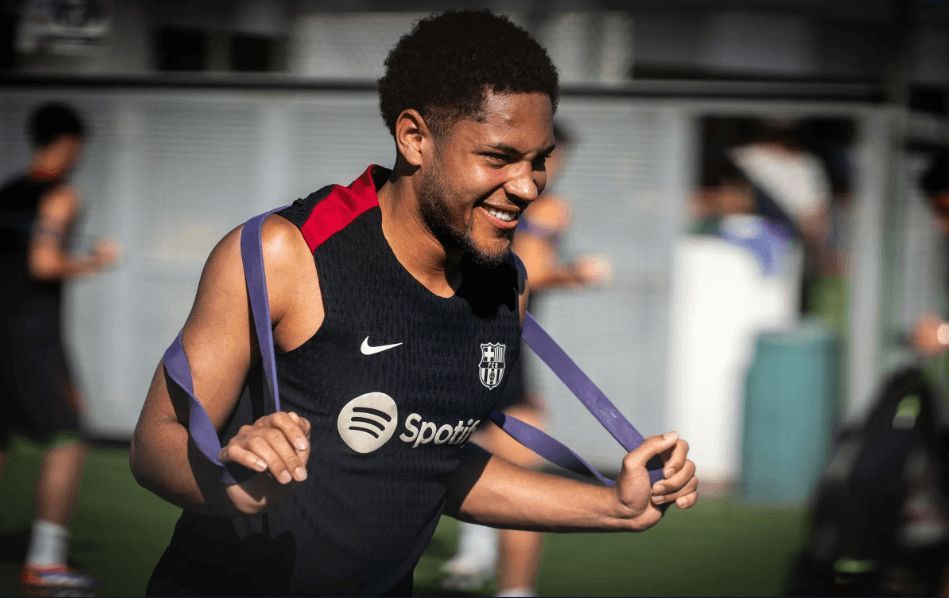  Vitor Roque, en un entrenamiento del Barça.
