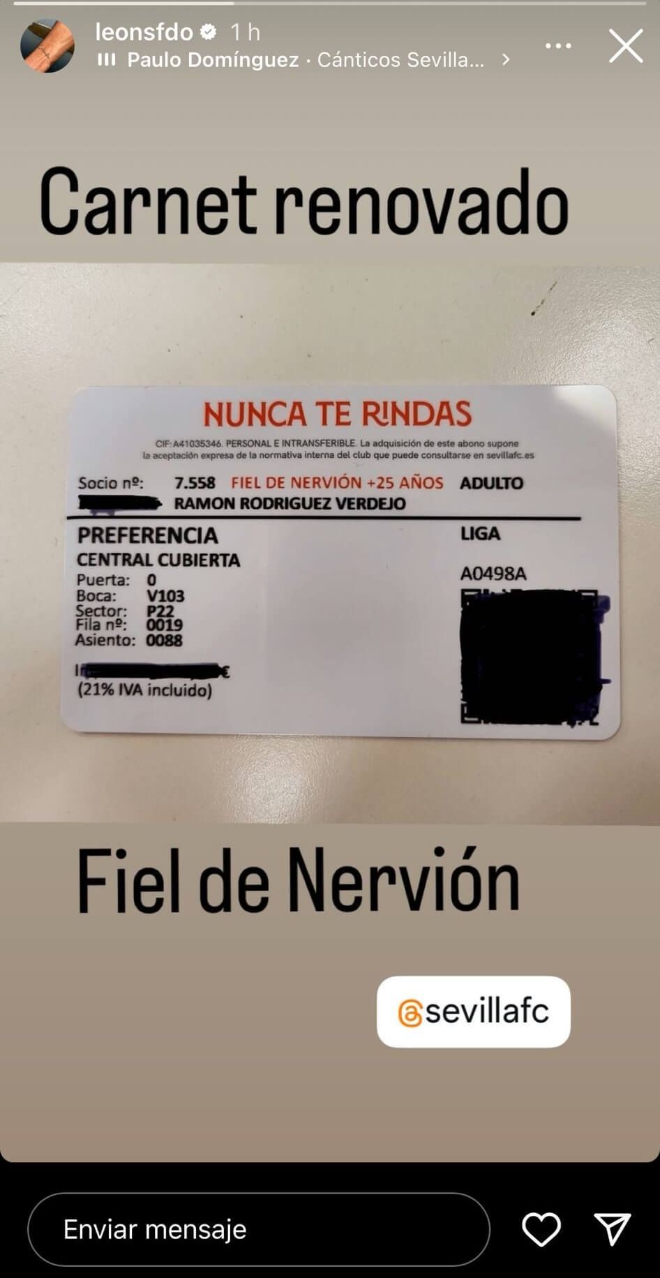 Monchi, en sus redes sociales.