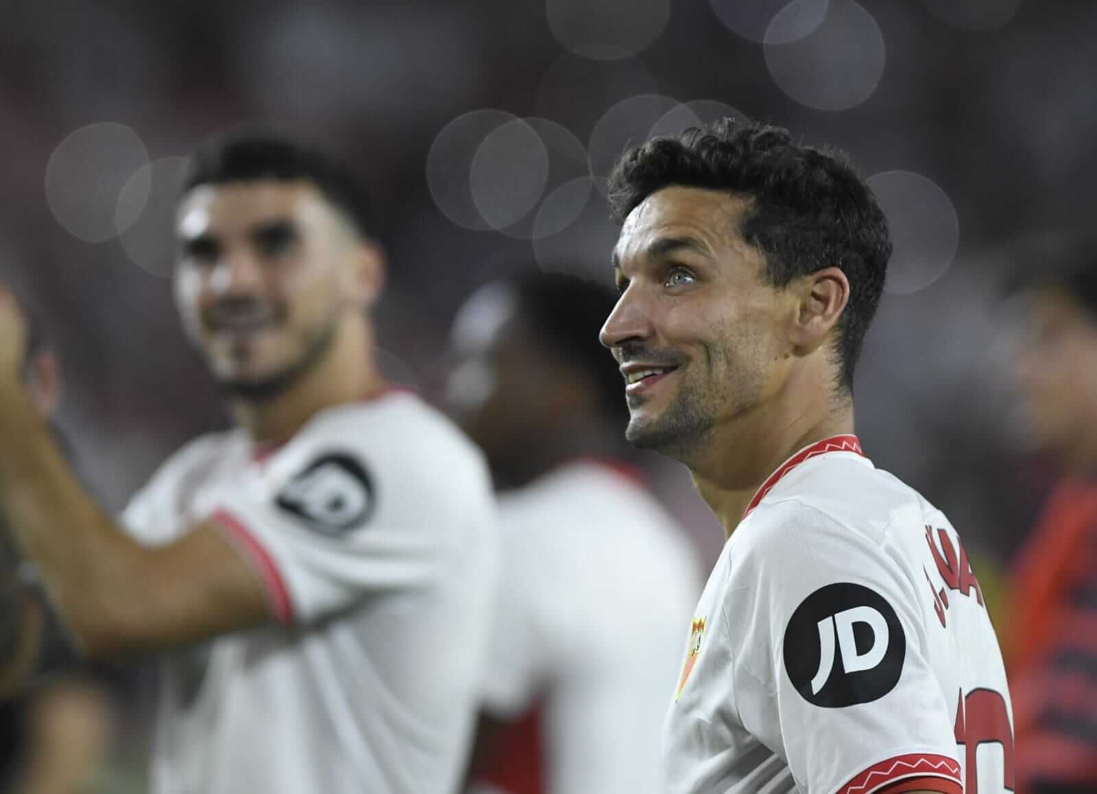 Jesús Navas celebra la victoria sevillista en el último derbi.