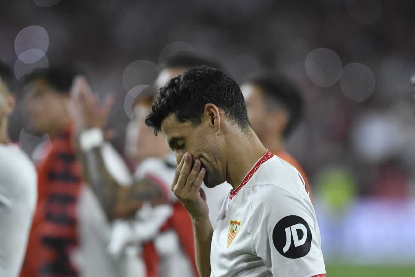  Jesús Navas celebra la victoria sevillista en el derbi.