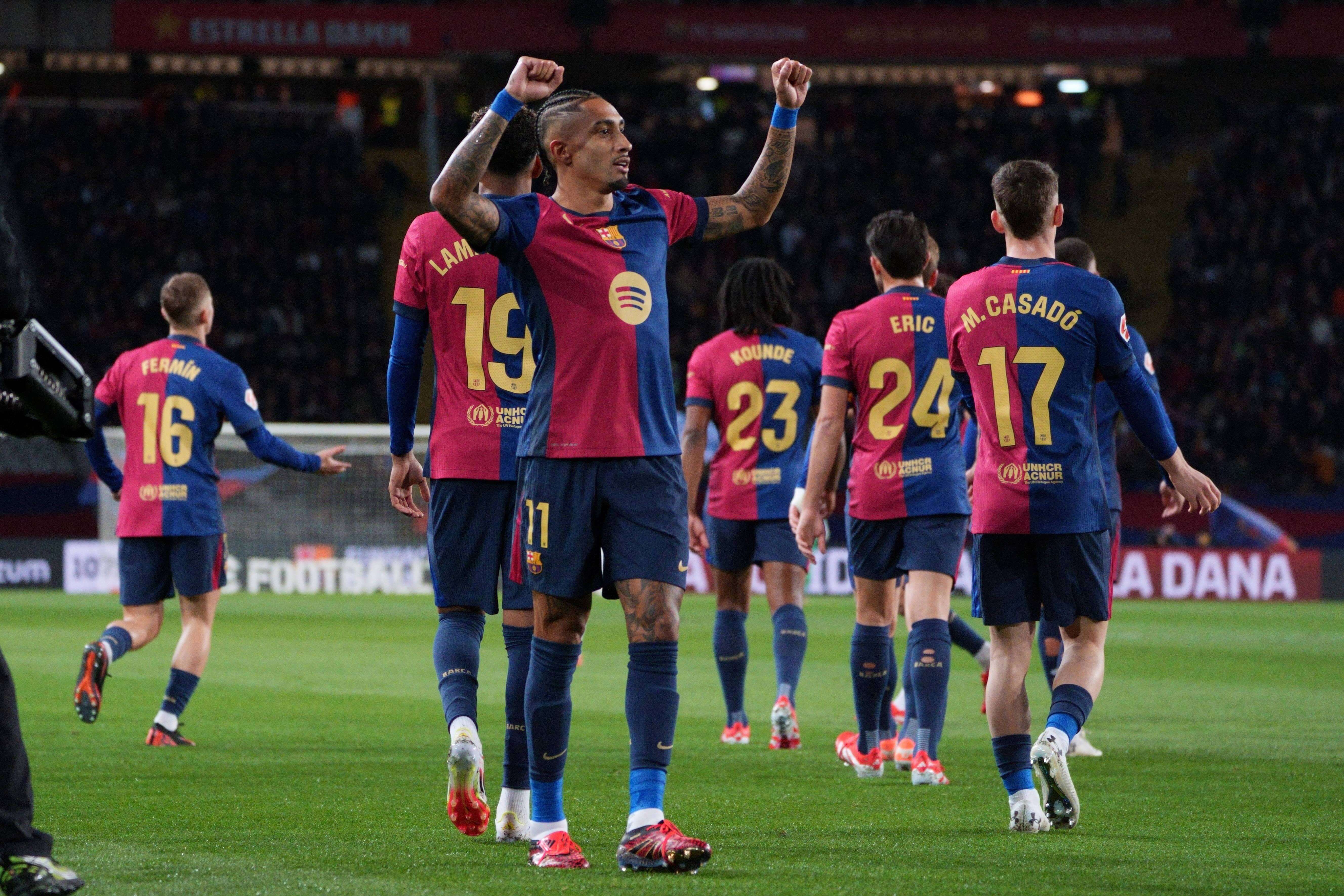  Raphinha celebra un gol con el FC Barcelona (Cordon Press)