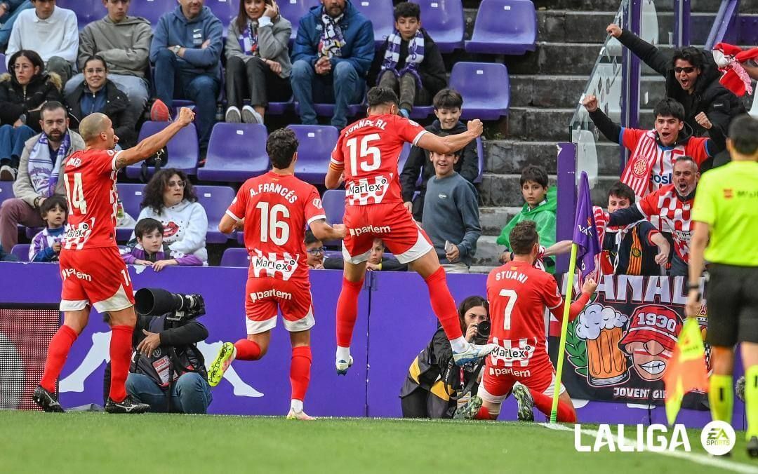 Stuani celebra su gol en el Real Valladolid-Girona (FOTO: LALIGA).