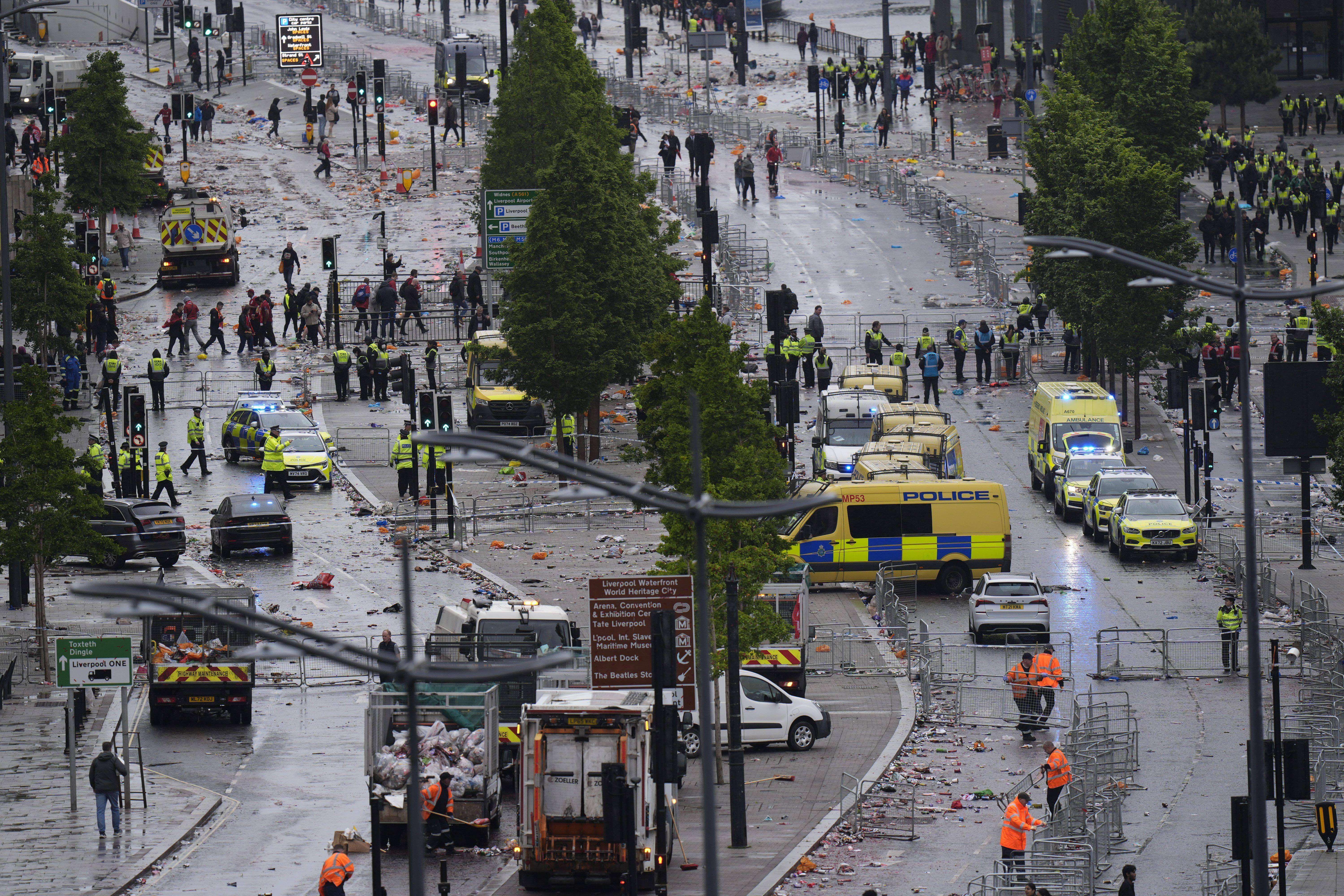 Así quedó la zona tras el atropello en la fiesta del Liverpool.