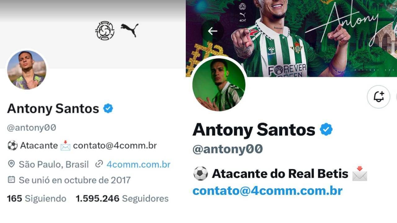 Cambios en el perfil de Antony en X.