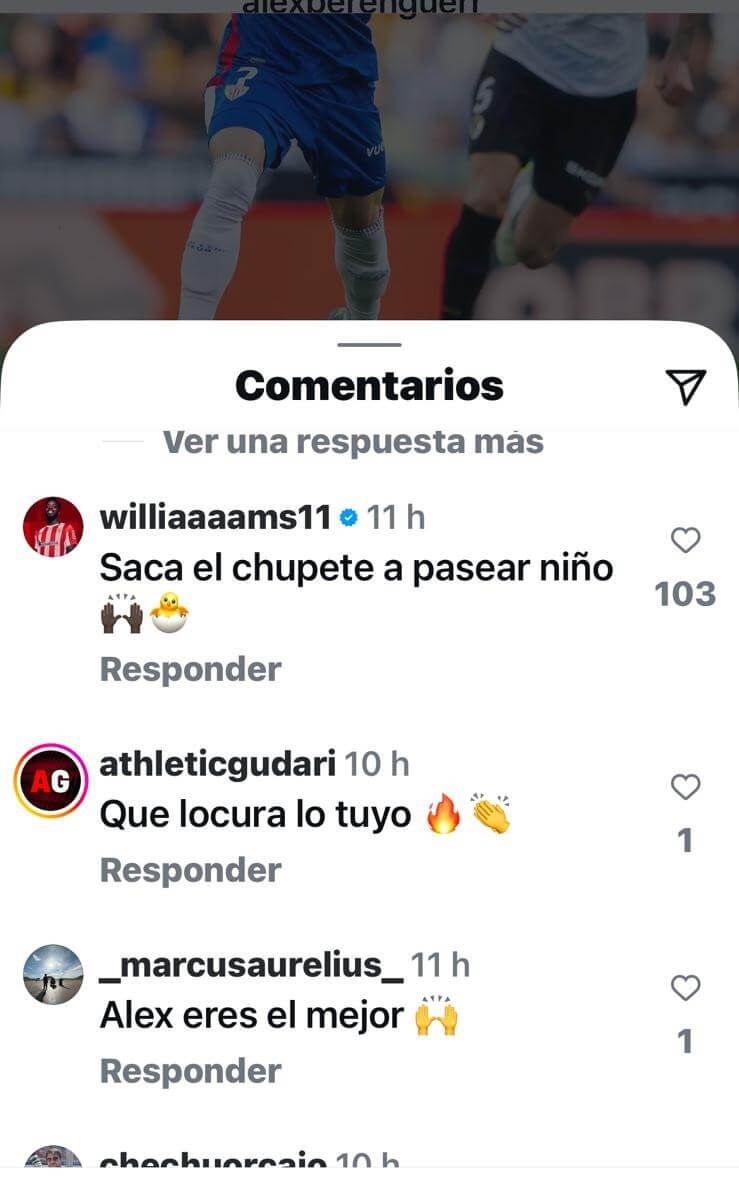  Comentarios en Instagram por el golazo de Alex Berenguer en el Valencia-Athletic Club.
