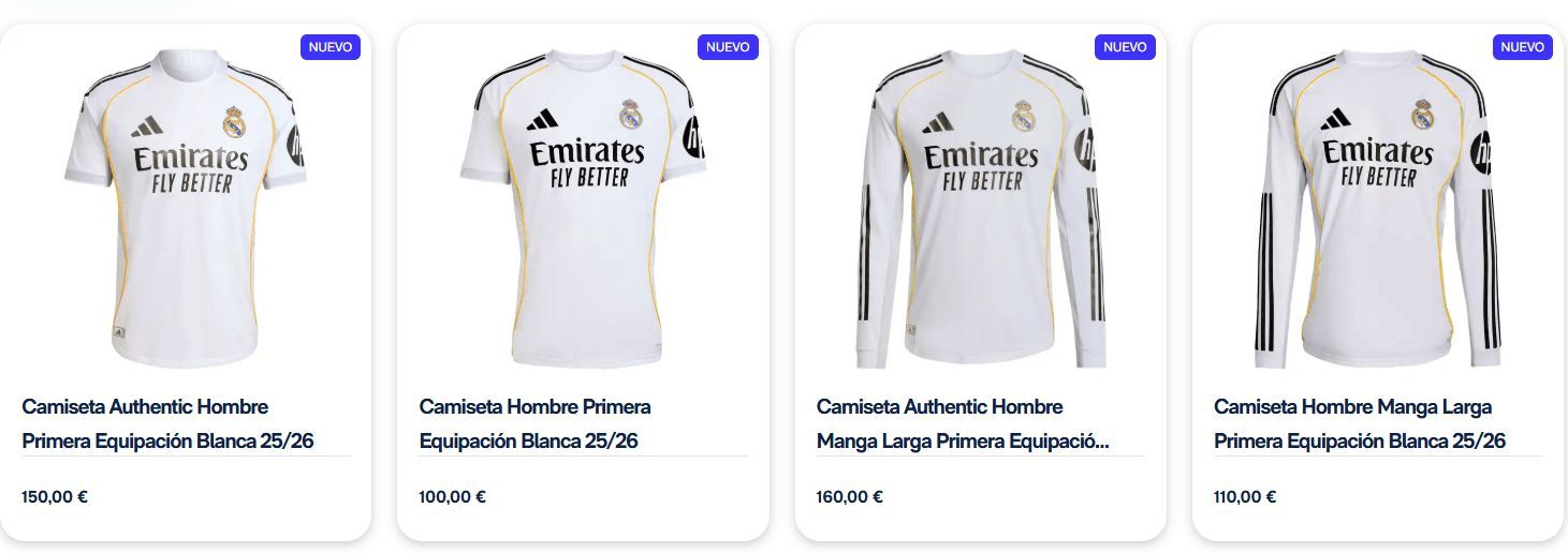  El precio de las nuevas camisetas del Real Madrid (Fuente: Real Madrid)