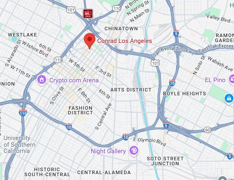 Zona más afectada por las protestas y Hotel Conrad, donde se concentra el Atleti (Google Maps)