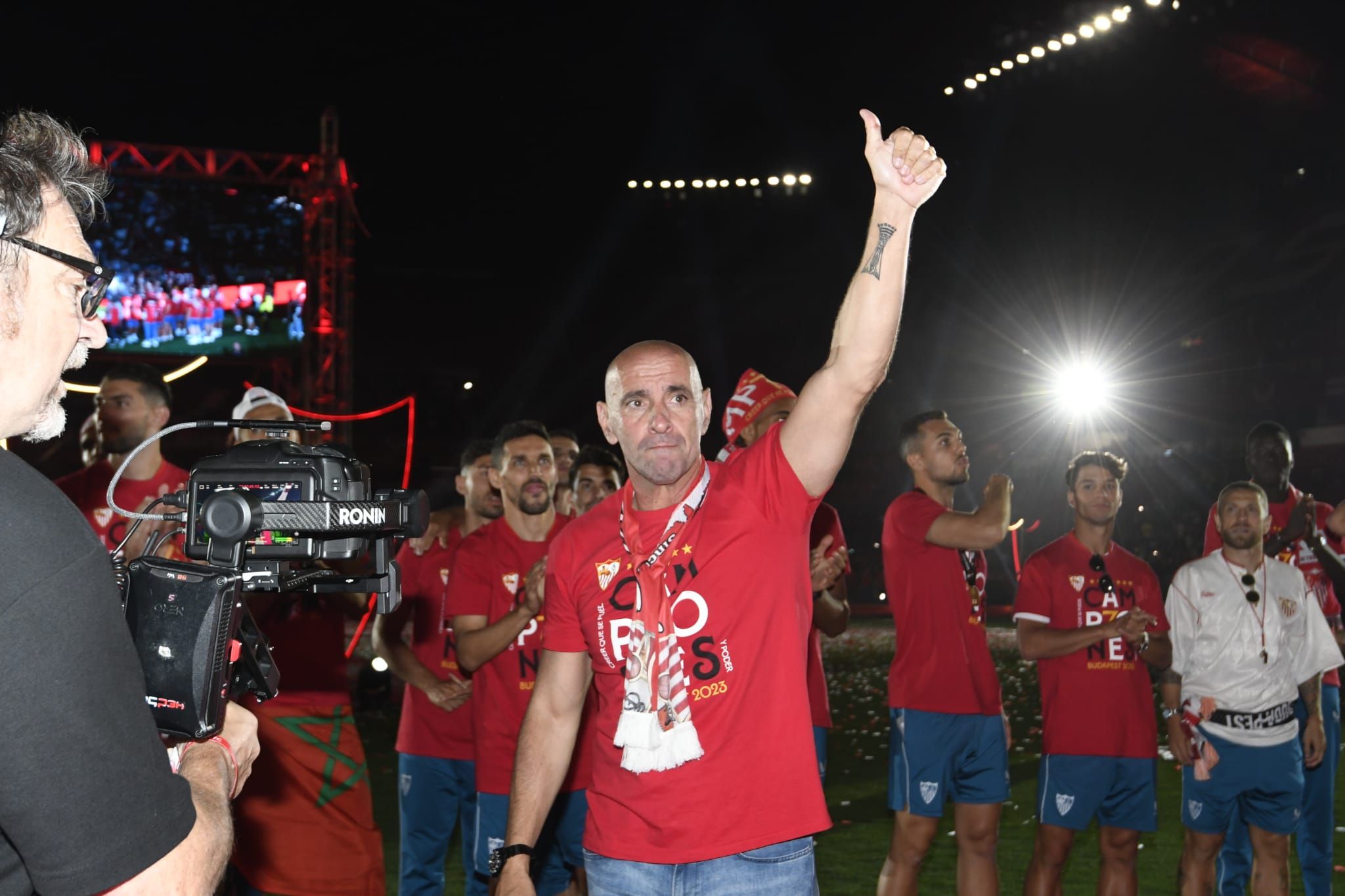 Monchi, en la celebración de la séptima Europa League ganada por el Sevilla.