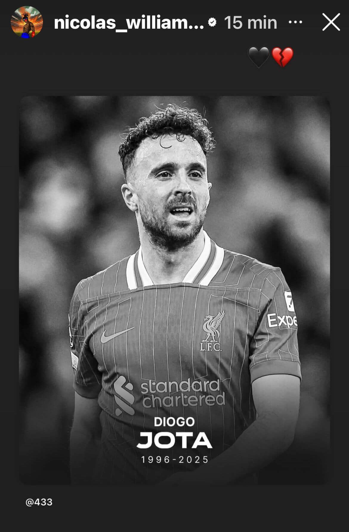  El pésame de Nico Williams por la muerte de Diogo Jota, futbolista portugués del Liverpool FC.