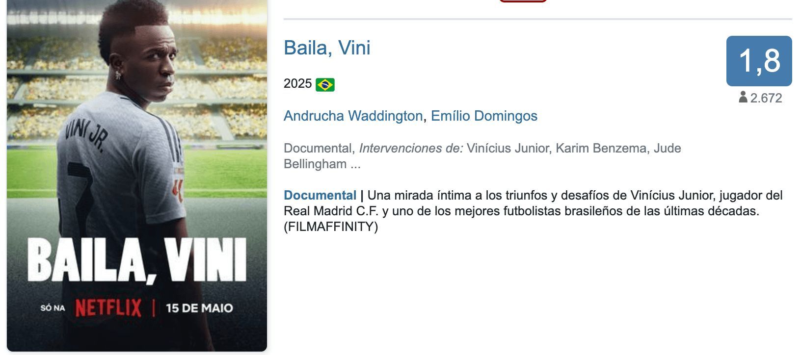 Documental de Vinicius en Film Affinity