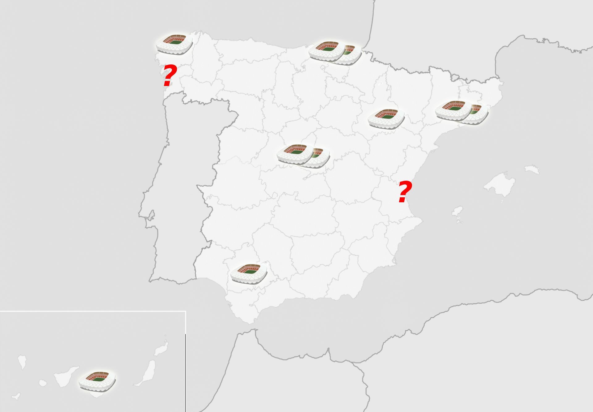 El mapa de sedes de España para el Mundial 2030.