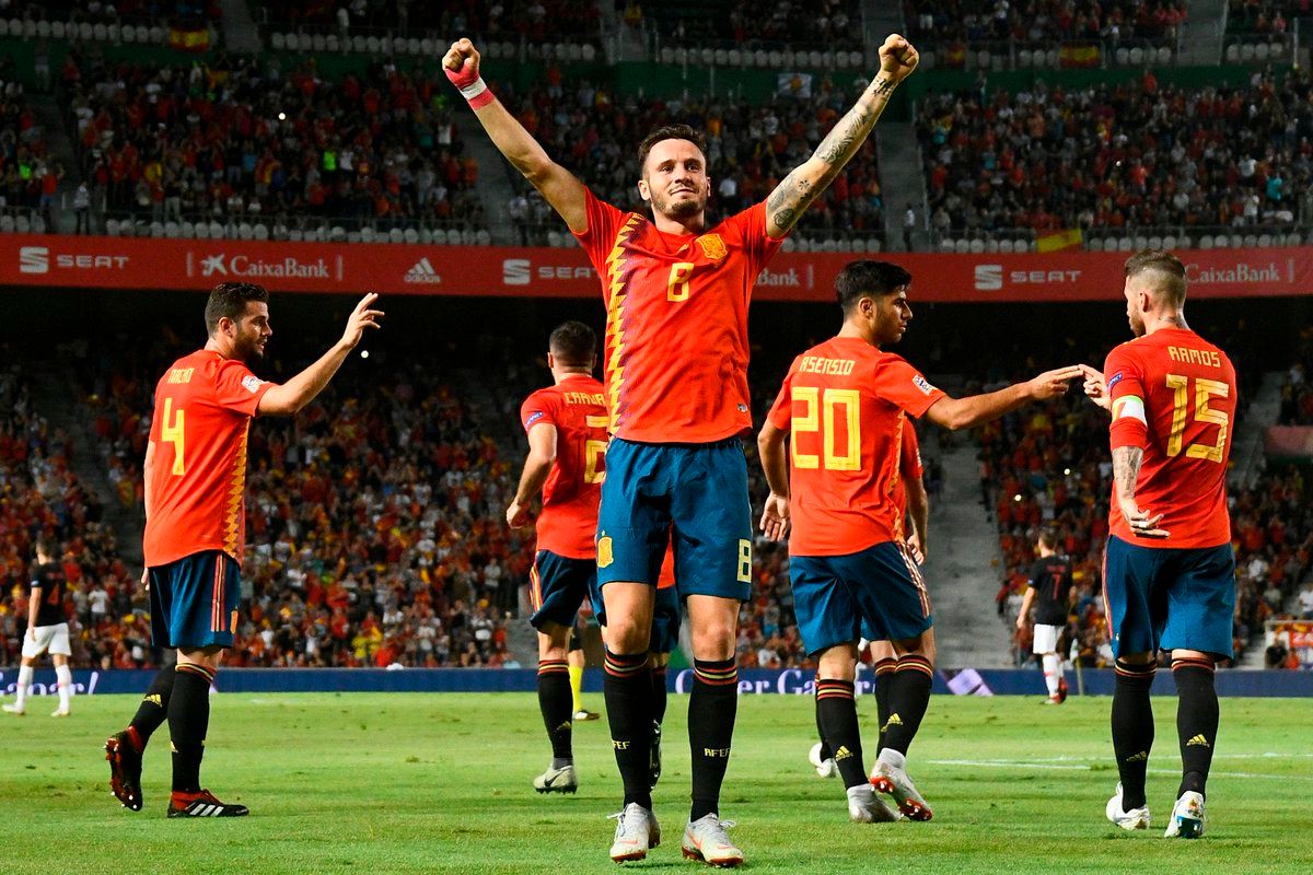  Saúl celebra su gol en el España-Croacia de la Nations League en Elche.