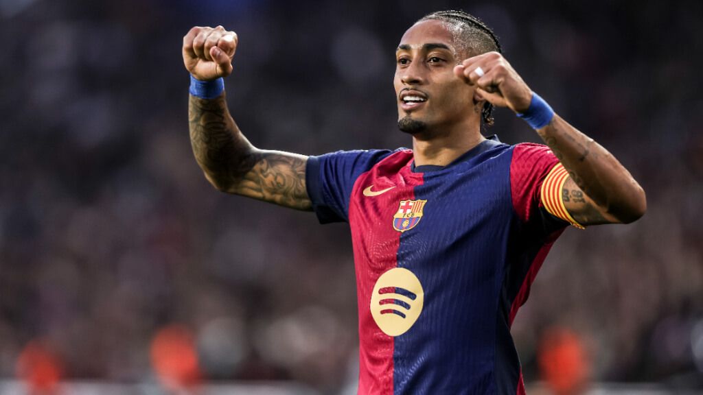  Raphinha celebrando su gol ante el Espanyol (Europa Press)