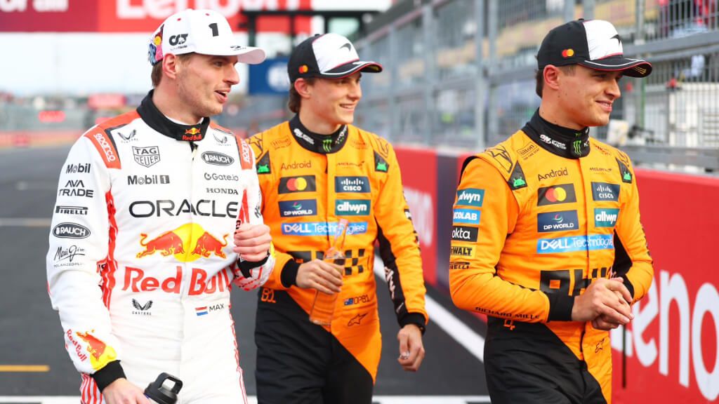 Max Verstappen, Lando Norris y Oscar Piastri, en el GP de Japón.
