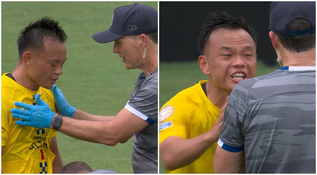  Zhou Tong tuvo que ser atendido y pidió no salir del campo en el Benfica-Auckland City (DAZN)