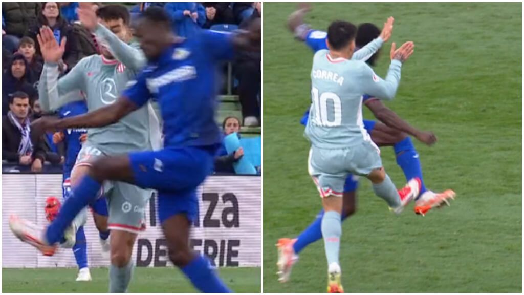  Ángel Correa fue expulsado en el Getafe-Atlético por el VAR (capturas DAZN).