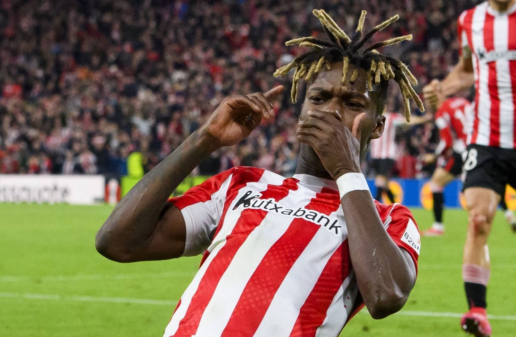 Gol de Nico Williams ante la Roma en San Mamés.