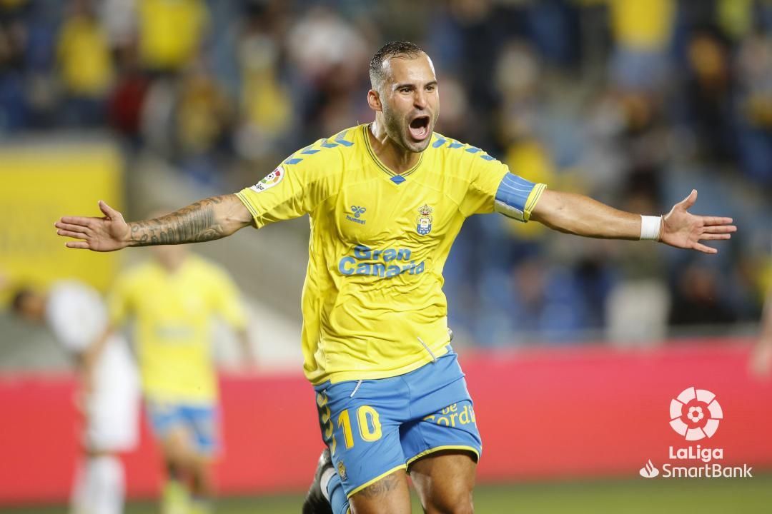 Jesé Rodríguez celebra uno de sus goles en el Las Palmas-Fuenlabrada.